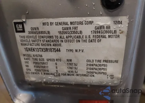 2005 Chevrolet Tahoe Z71 from USA, damaged, VIN 1GNEK13TX5R187544